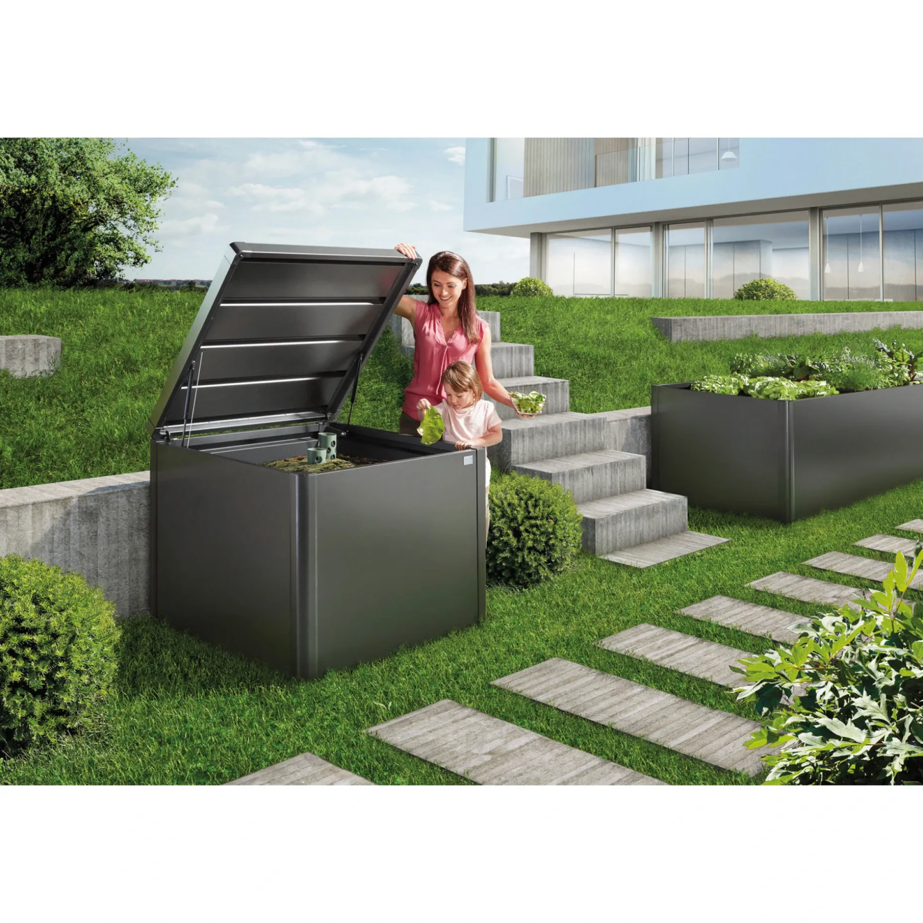 BIOHORT MONAMI KOMPOSTBEHOLDER MØRKEGRÅ METALLIC 1,04 M2