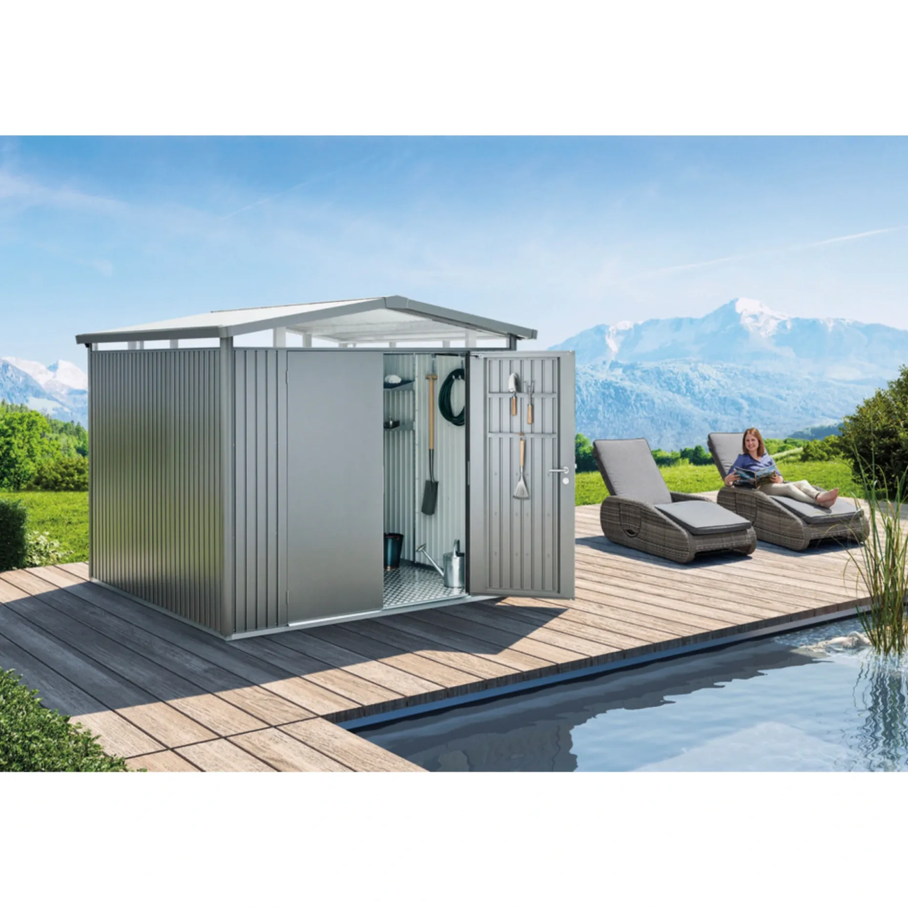 BIOHORT PANORAMA P1 REDSKABSRUM SØLV METALLIC 4,31 M2