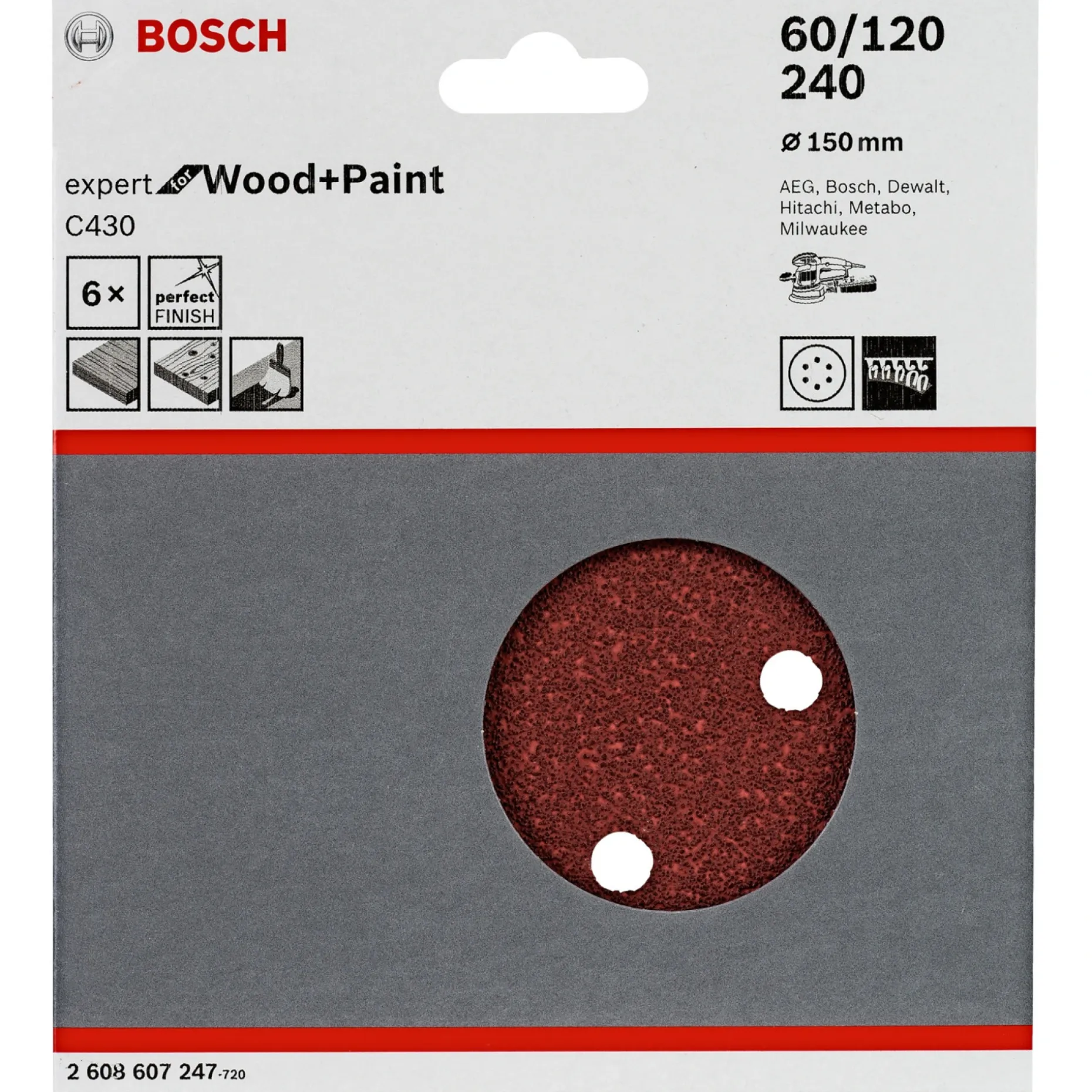 BOSCH C430 EXPERT SLIBERONDEL Ø150 MM K60; K120; K240 6 STK