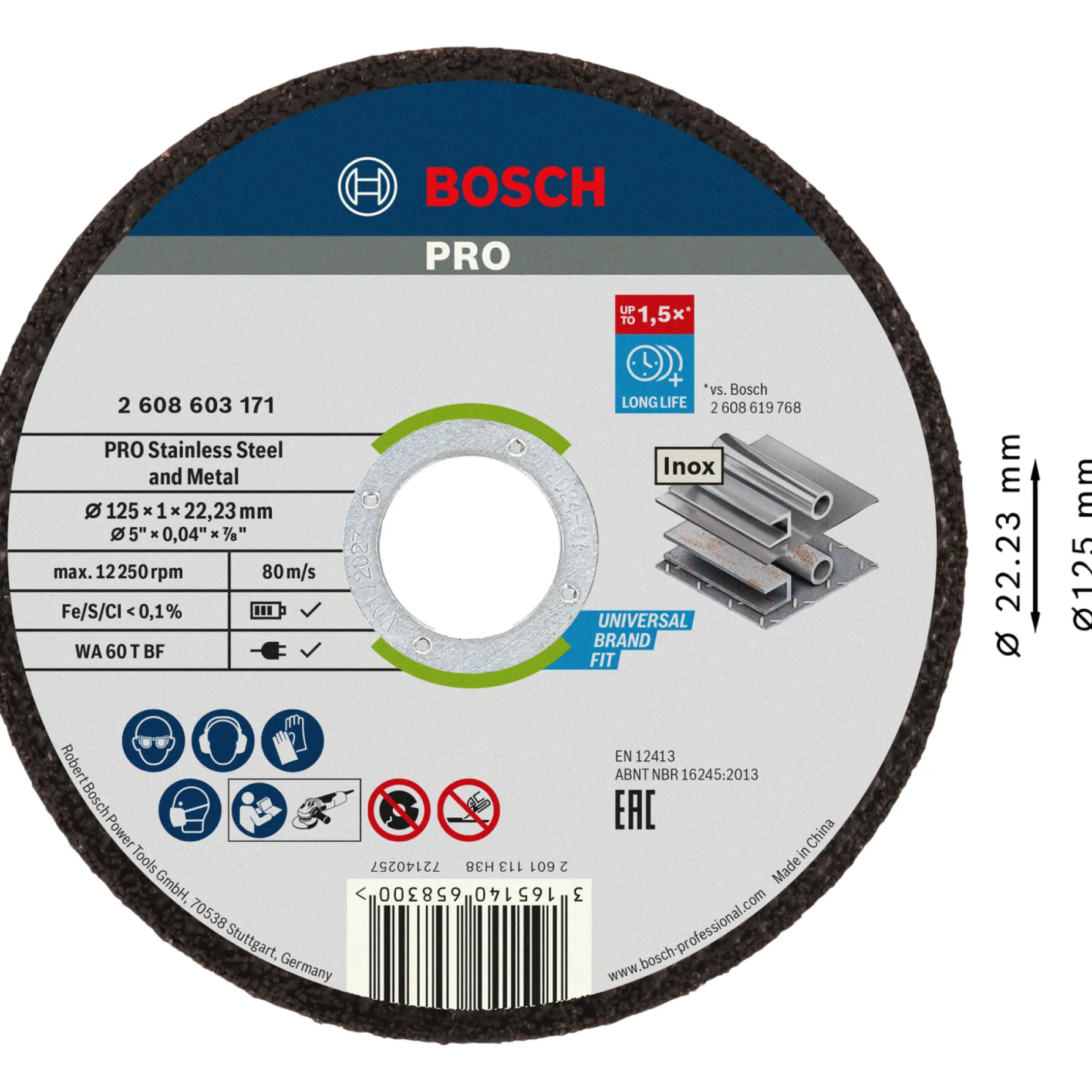 BOSCH LIGE INOX, 1,0MM SKÆRESKIVE 125MM 10 STK
