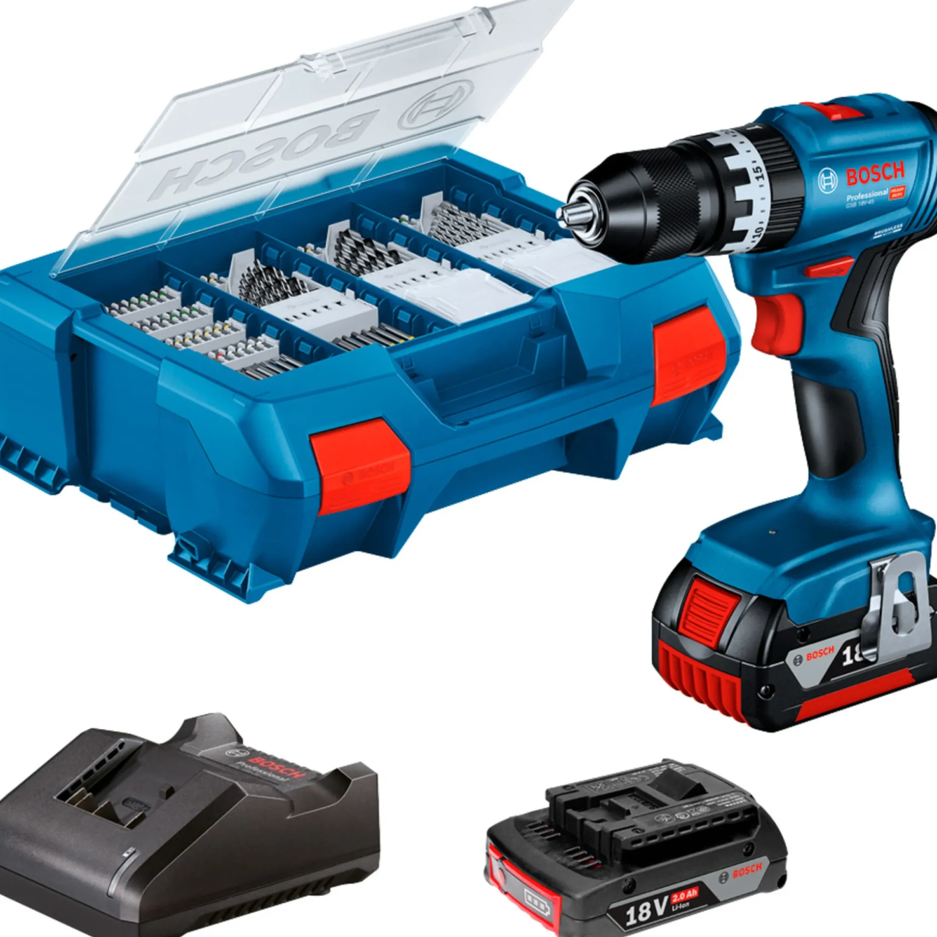 BOSCH PRO GSB 18V-45 SLAGBOREMASKINE AKKU MED BATTERI OG LADER