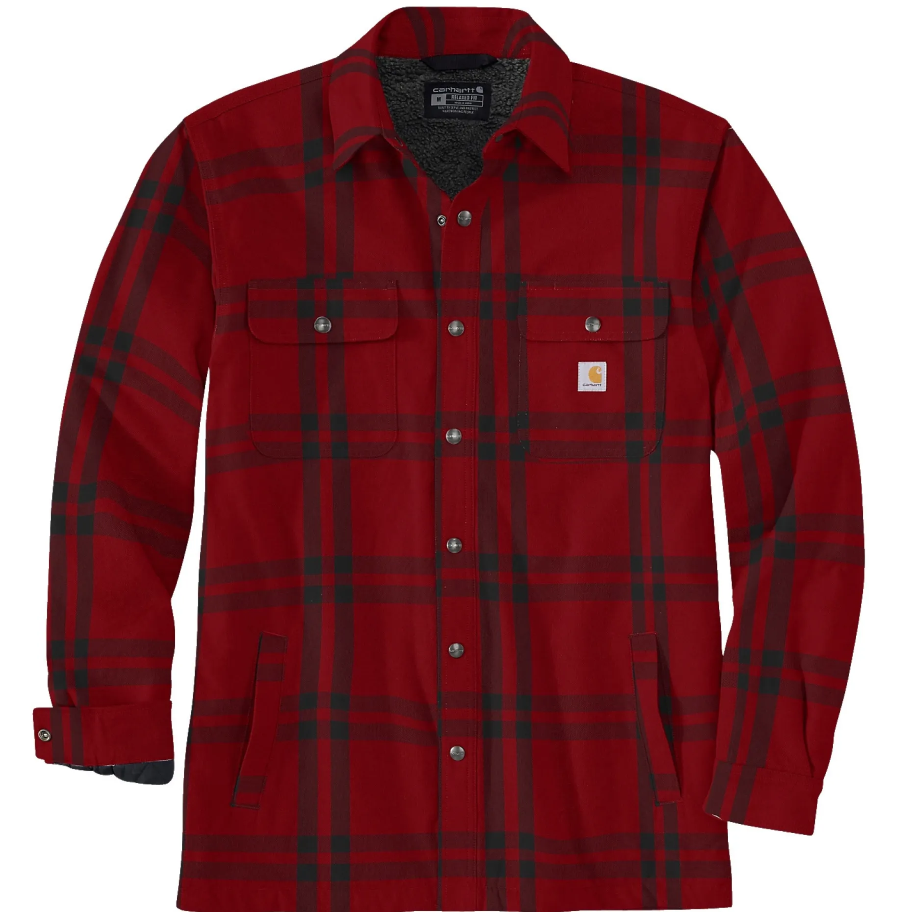 CARHARTT RELAXED FIT FLANNEL SHERPA-LINED SHIRT JAC SKJORTEJAKKE L RØD TERNET