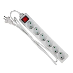 GRIPO STIKDÅSE 6 UDTAG U/JORD M/AFBRYDER HVID 1,5 M KABEL