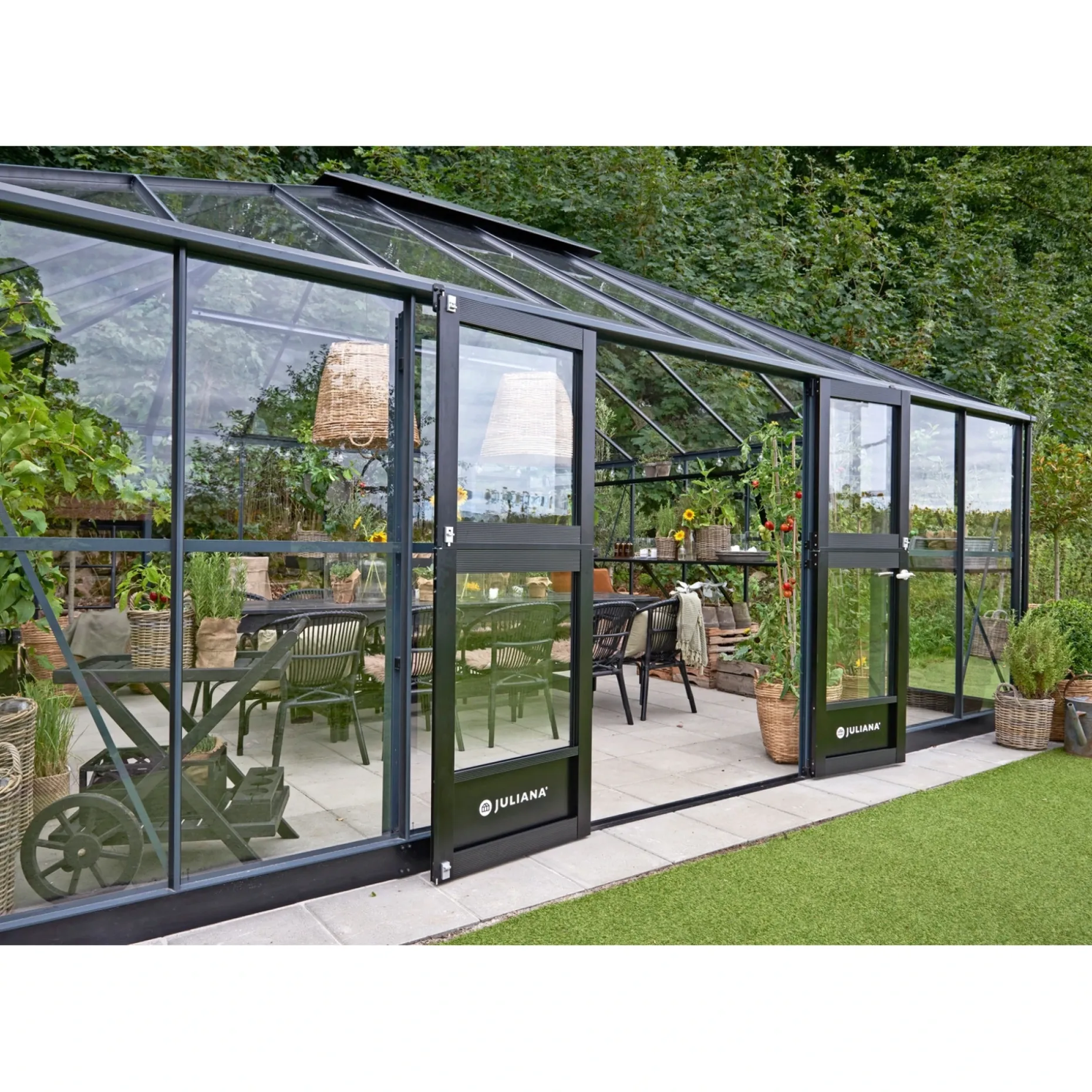 JULIANA GRAND OASE DRIVHUS 3 MM HÆRDET GLAS HELE BANER ANTRACIT 25,6 M2