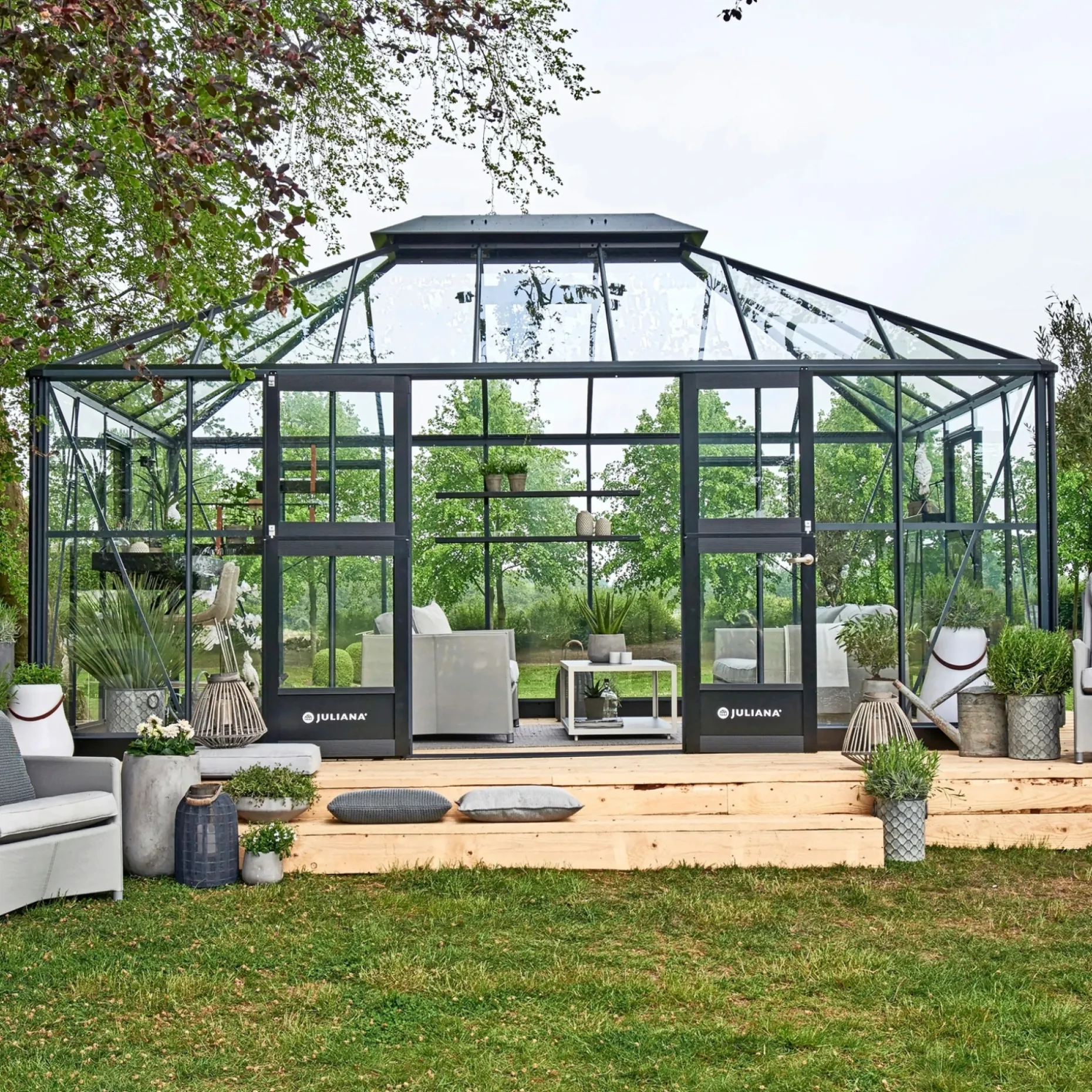 JULIANA GRAND OASE ORANGERI 3 MM HÆRDET GLAS HELE BANER ANTRACIT 18,8 M2