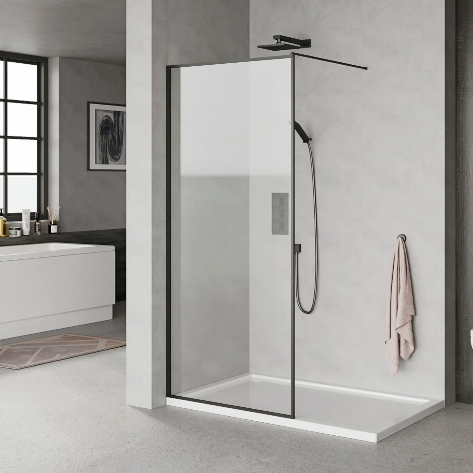 MILOBAD SORT PROFIL BRUSEVÆG KLART GLAS 80 CM
