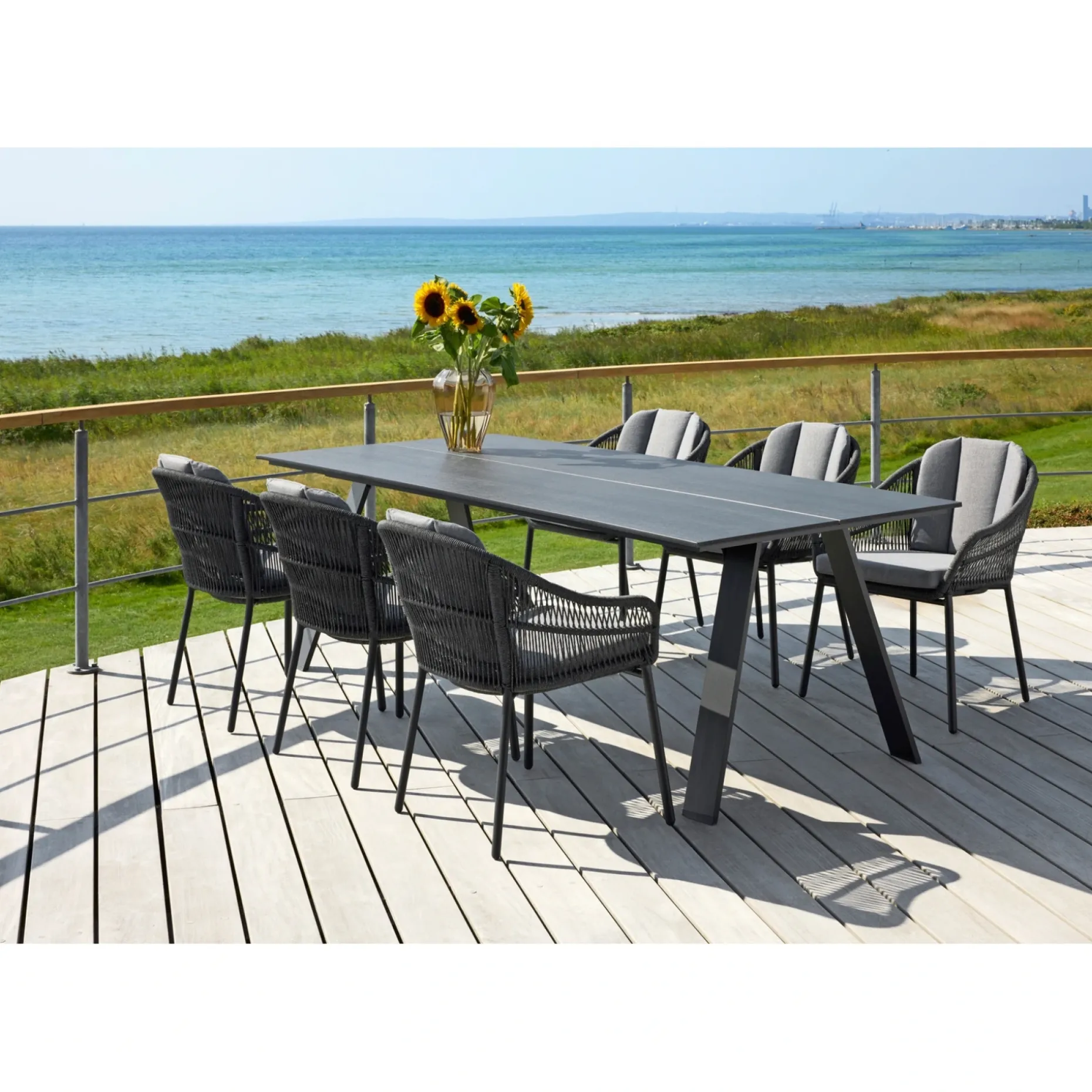OUTRIUM CARROS/PALMA BORD + 6 STOLE HAVEMØBELSÆT SORT/GRÅ