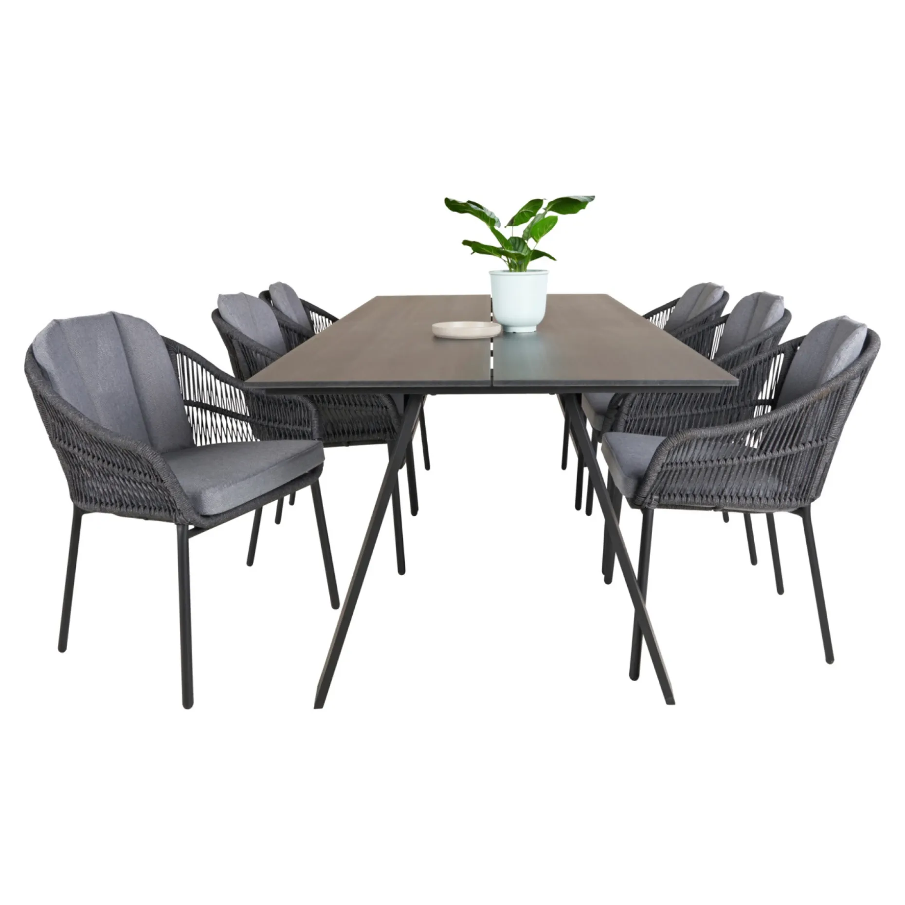 OUTRIUM CARROS/PALMA BORD + 6 STOLE HAVEMØBELSÆT SORT/GRÅ