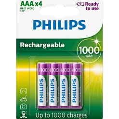 PHILIPS AAA GENOPLADELIGT BATTERI 4 STK/PK