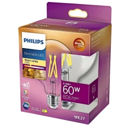 PHILIPS DÆMPBAR KLAR DEKOPÆRE GLOBE E27 6W