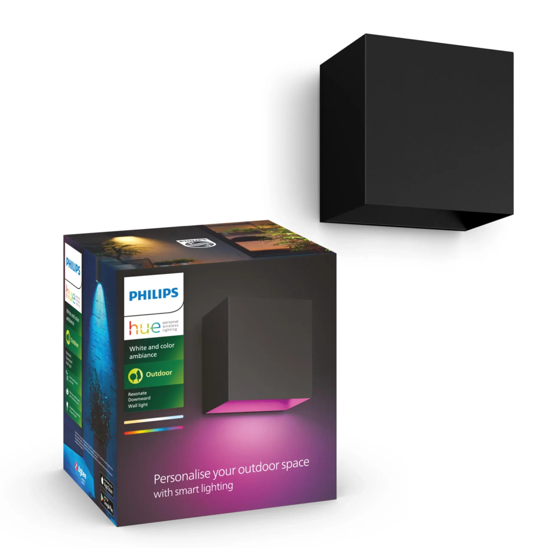 PHILIPS HUE RESONATE DOWNWARD UDENDØRS VÆGLAMPE 8W SORT