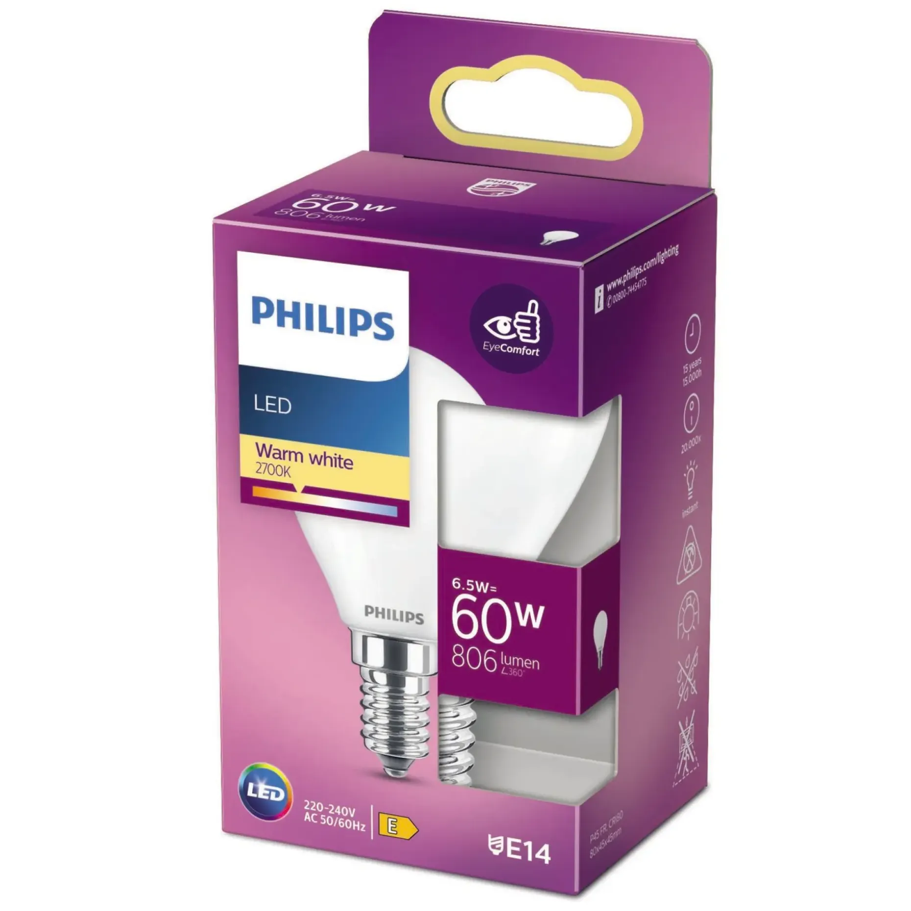 PHILIPS LED PÆRE KRONE E14 7W