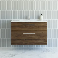 SCANBAD DELTA BADMØBEL BRUN EG MED METALSKUFFER 101 CM