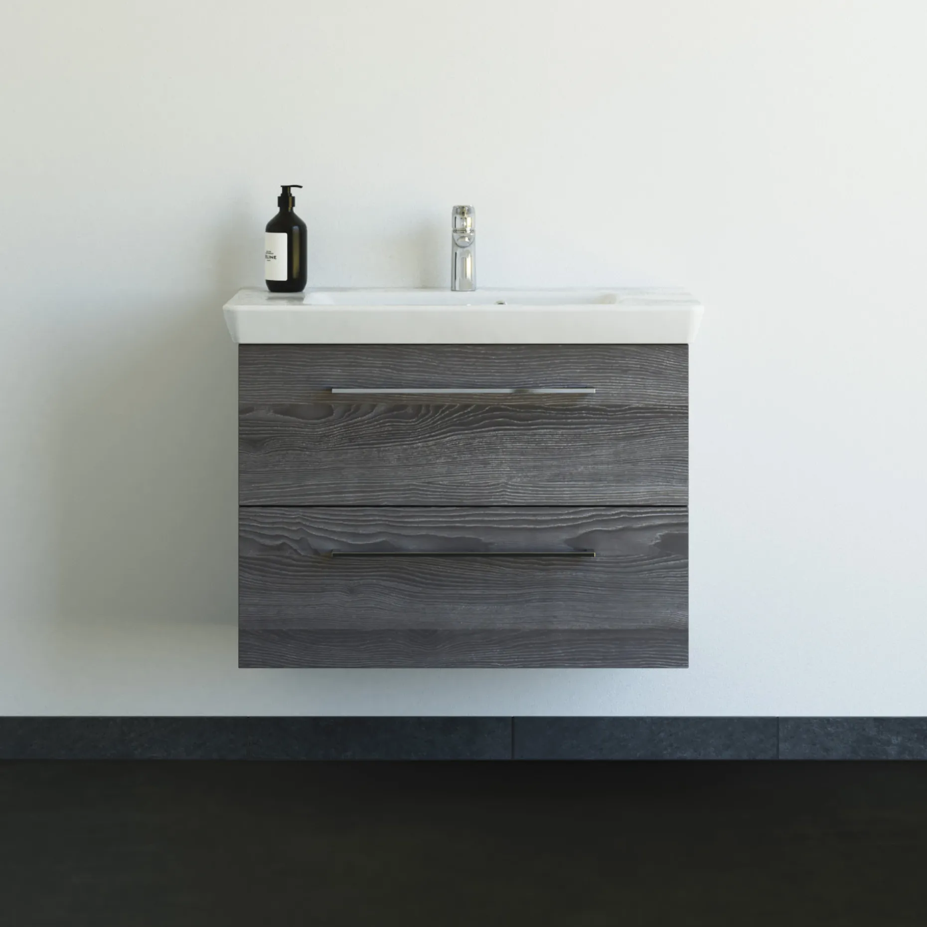 SCANBAD MULTO LOTTO BADMØBEL PINE GREY MED METALSKUFFER 85 CM