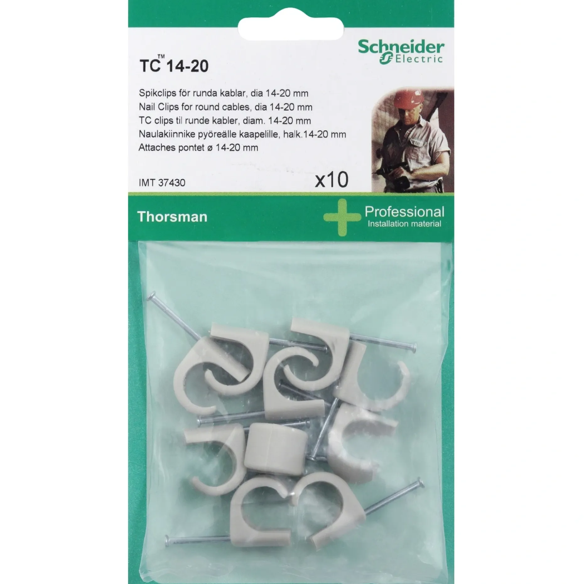 SCHNEIDER ELECTRIC THORSMAN RUND Ø14-20 MM GRÅ 10 STK LEDNINGCLIPS
