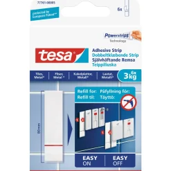 TESA TIL GLATTE OVERFLADER DOBBELTKLÆBENDE STRIPS 3 KG 6 STK