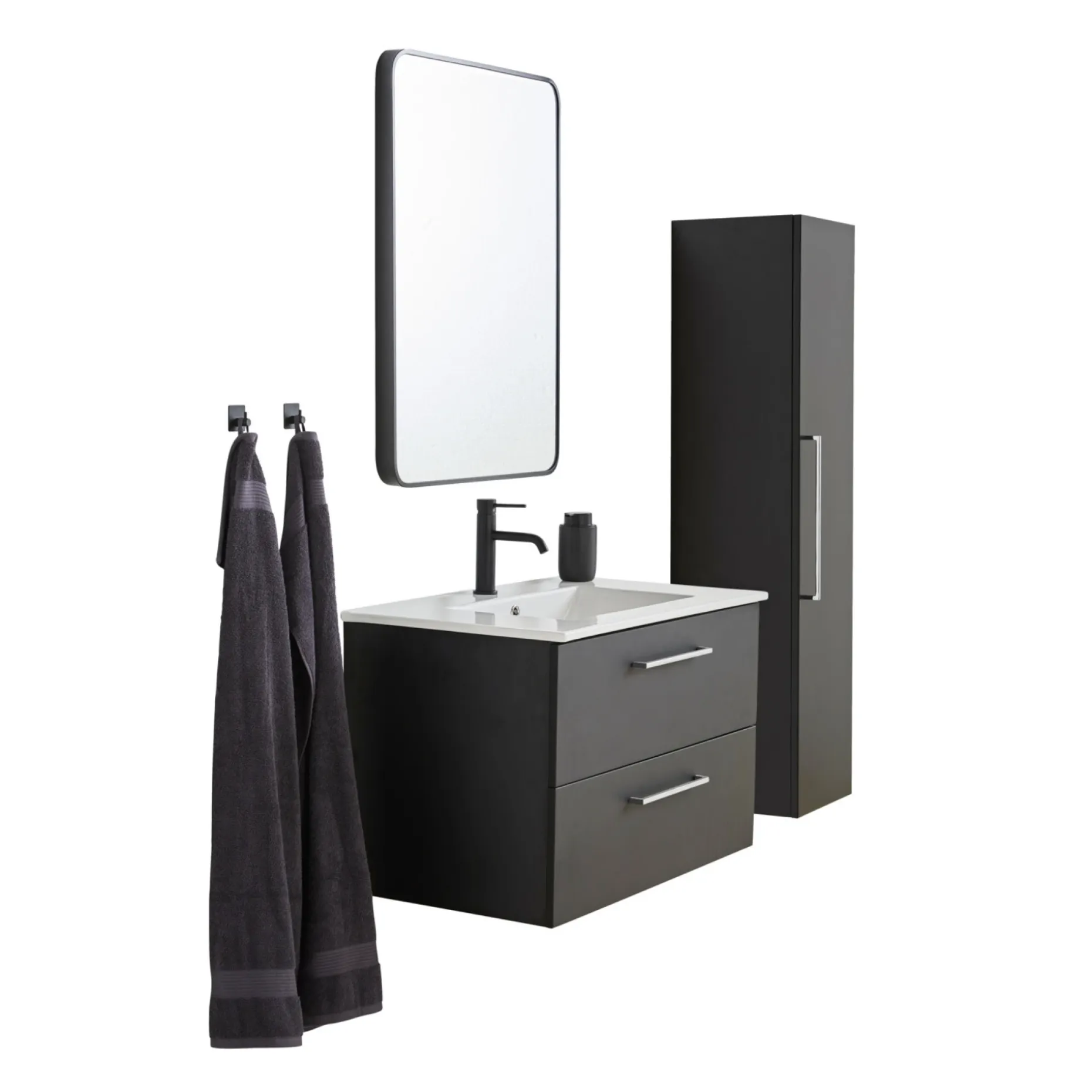 VASSO MILANO SOFTCLOSE BADMØBEL SORT 2 SKUFFER 80 CM